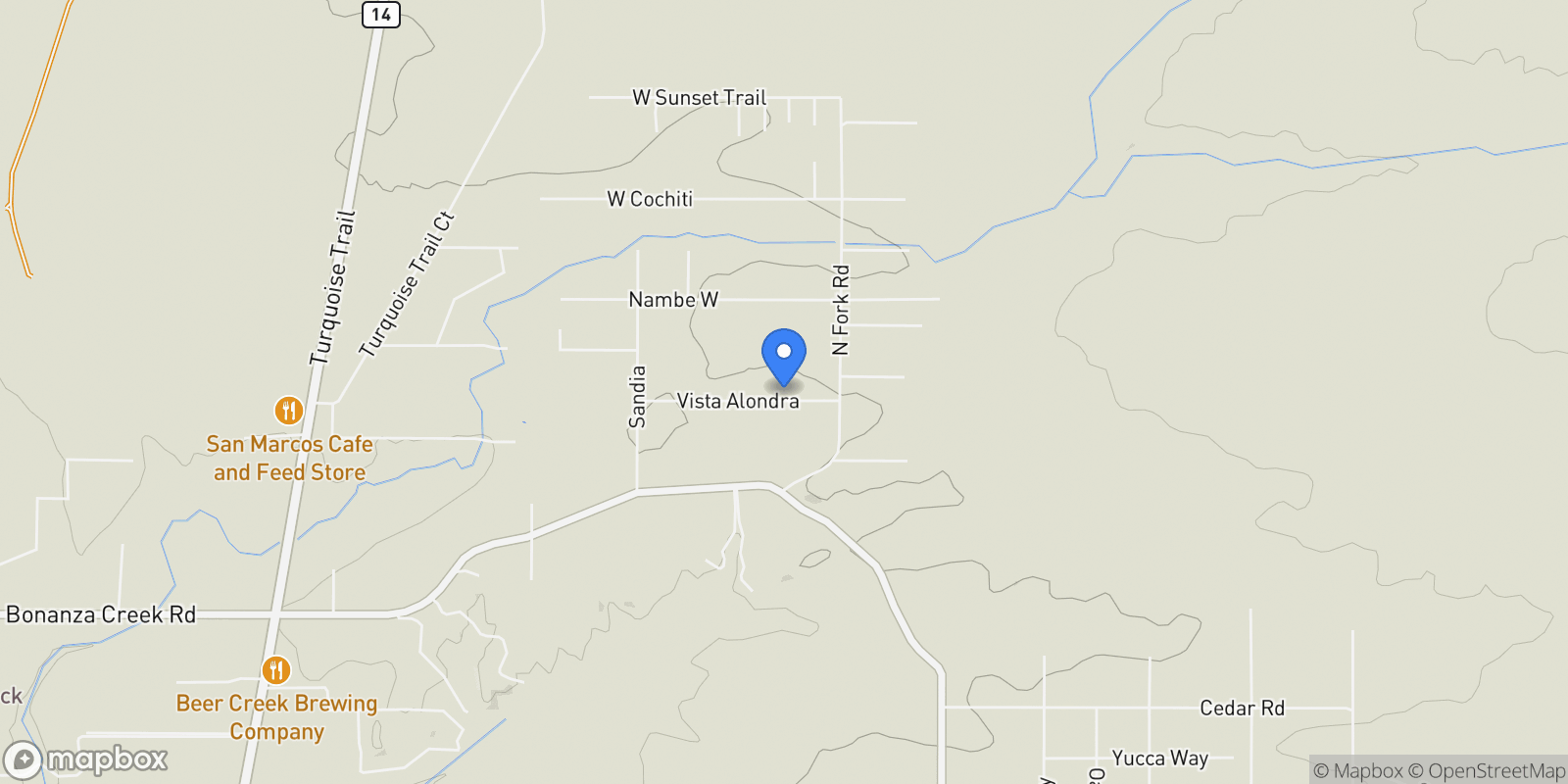 Map showing 35 Vista Alondra , Santa Fe, NM 87508, Santa Fe, New Mexico, United States.
