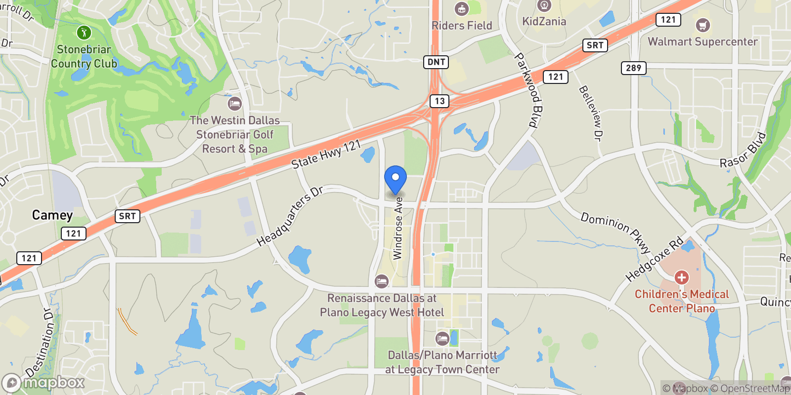 Map showing 7901 Windrose Avenue 1403, Plano, Texas, United States.