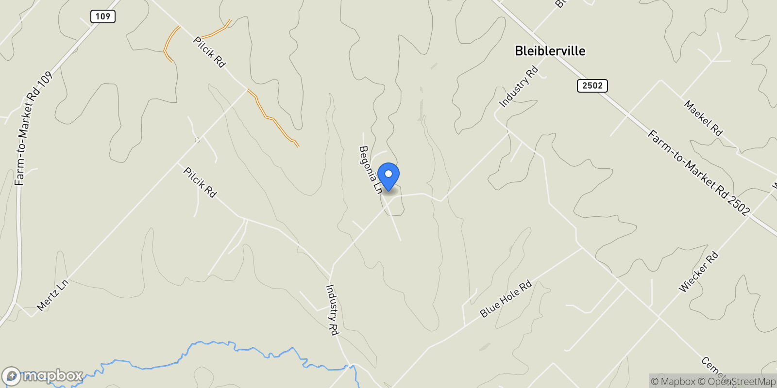 Map showing 3460 Begonia Lane, Bleiblerville, Texas, United States.