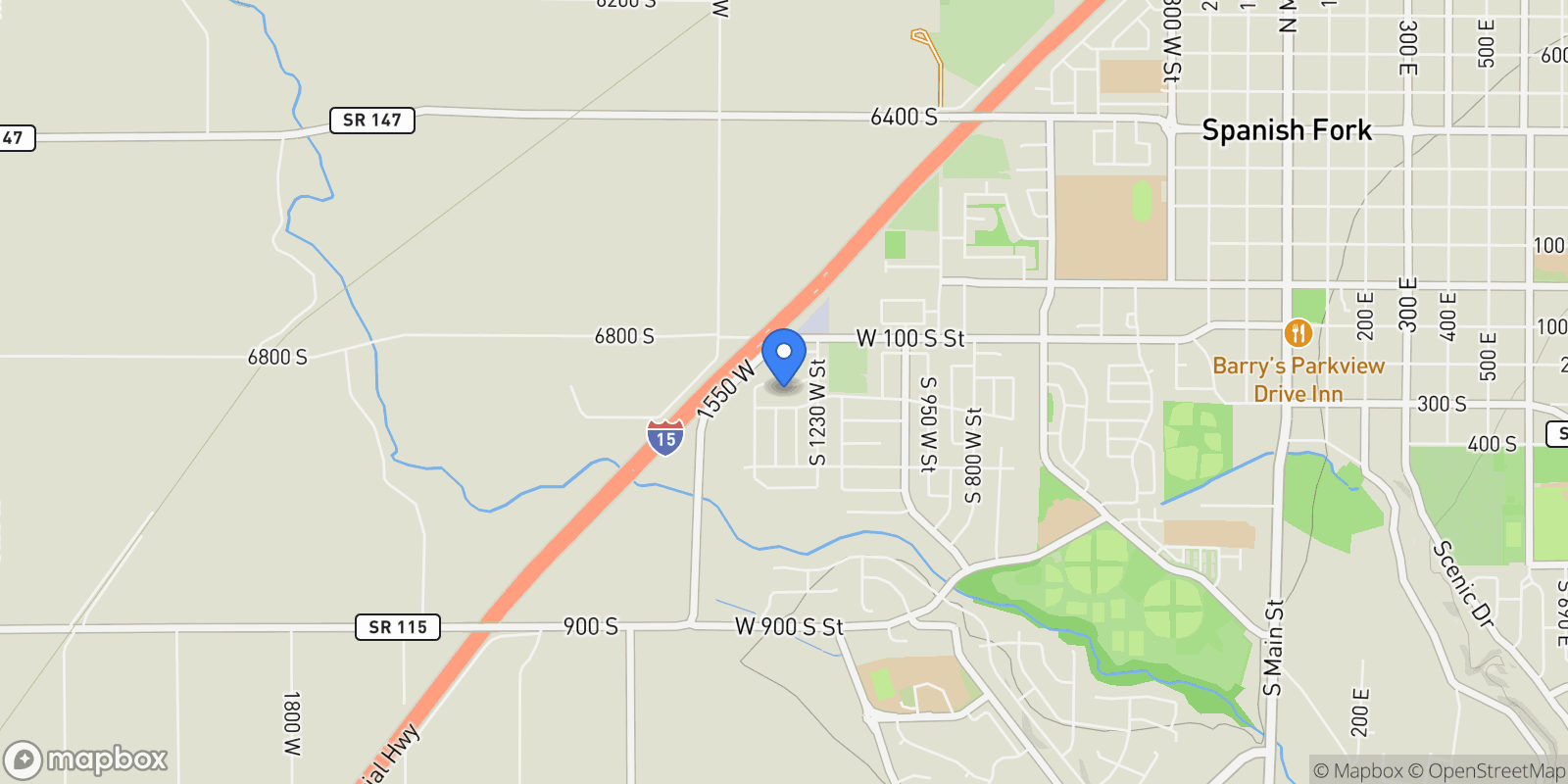 Map showing 1299 W 250 S, Spanish Fork, Utah, United States.
