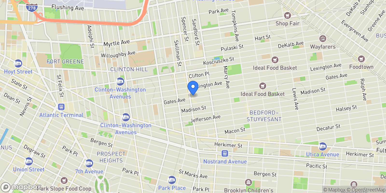 Map showing 333 Gates Avenue, Brooklyn, NY 11216, New York, New York, United States.