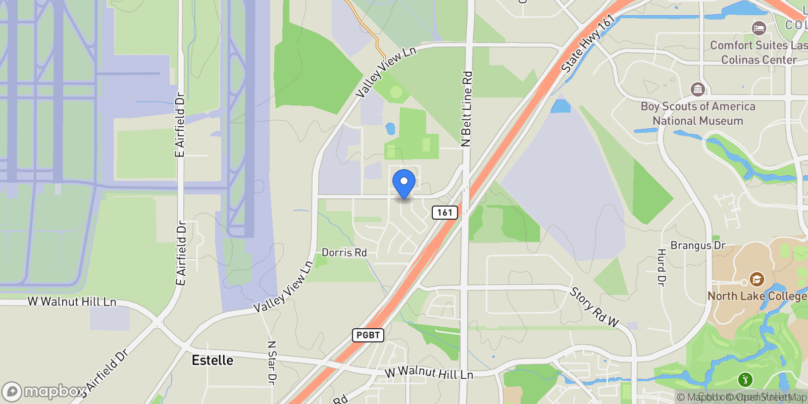 Map showing 5056 Empire Way, Irving, Texas, United States.