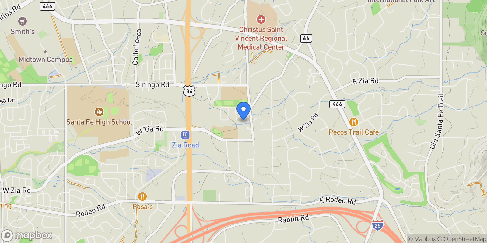Map showing 2328 Calle Camarico, Santa Fe, NM 87505, Santa Fe, New Mexico, United States.