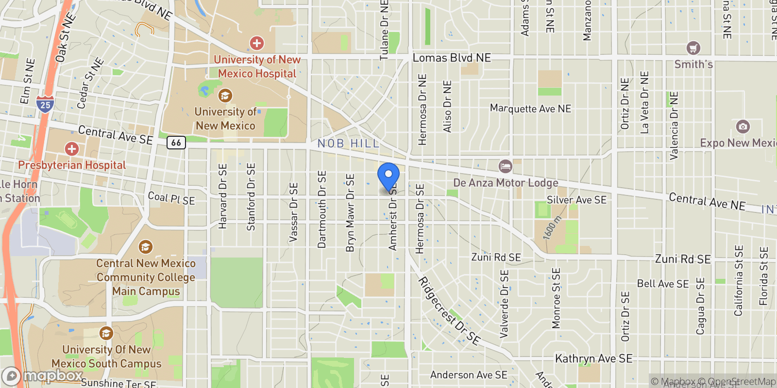Map showing 225 Amherst Drive Se, Albuquerque, NM 87106, Albuquerque, New Mexico, United States.