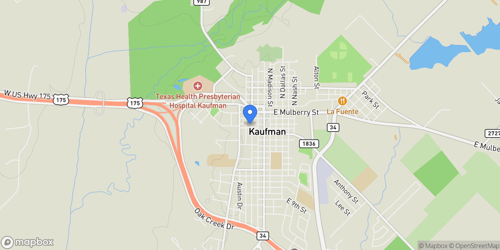 Map showing 301 W Chestnut Street 1-3, Kaufman, Texas, United States.