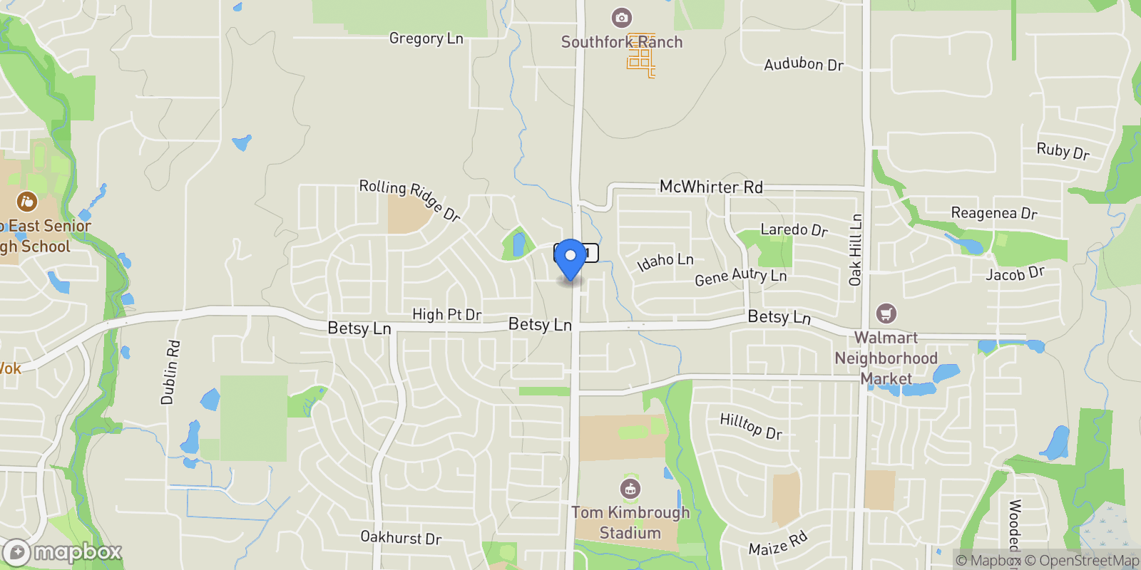 Map showing 1200 Whitestone Drive, Richardson, Texas, United States.