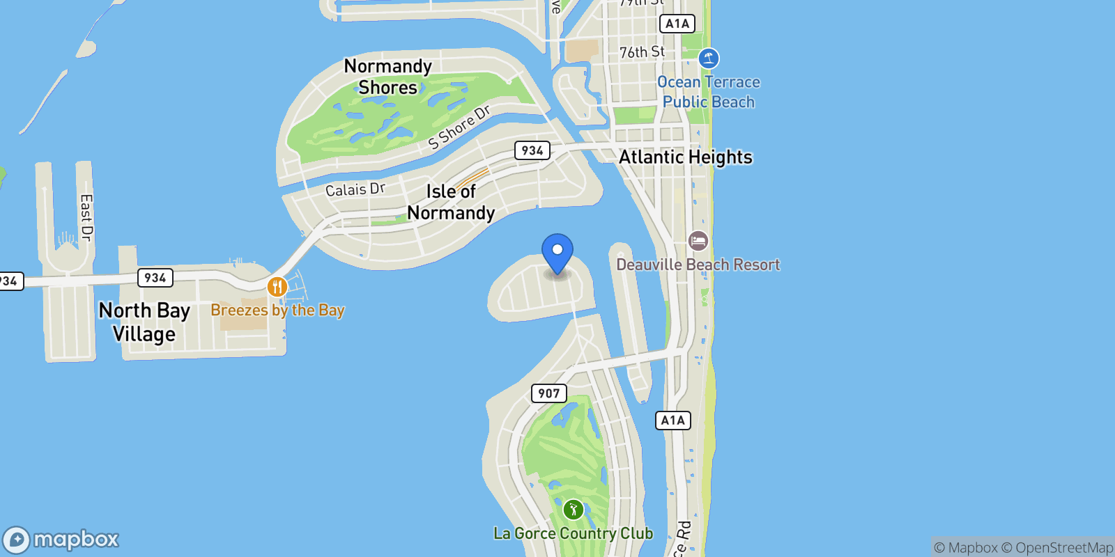 Map showing 6675 Roxbury Ln, Miami Beach, Florida, United States.