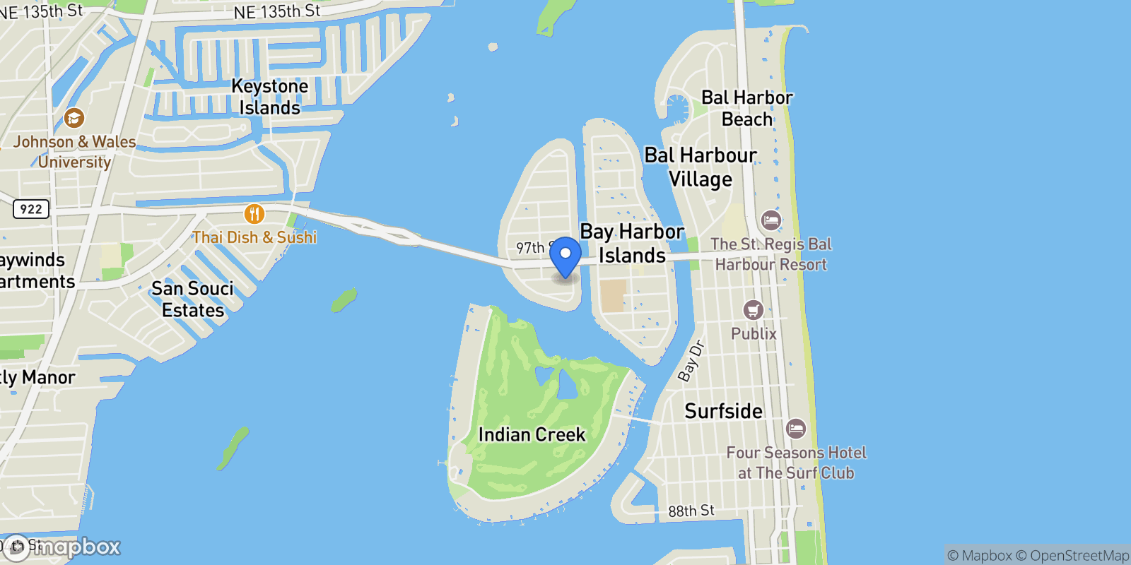 Map showing 1210 95th St, Bal Harbour, Florida, United States.