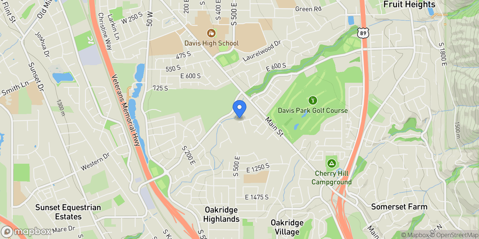 Map showing 557 E WARM SPRINGS DR, Kaysville, Utah, United States.