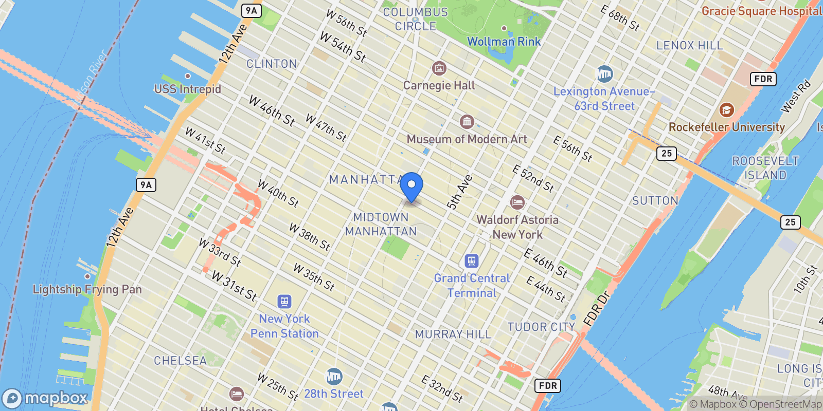 Map showing 70 West 45th Street 33C, New York, NY 10036, New York, New York, United States.