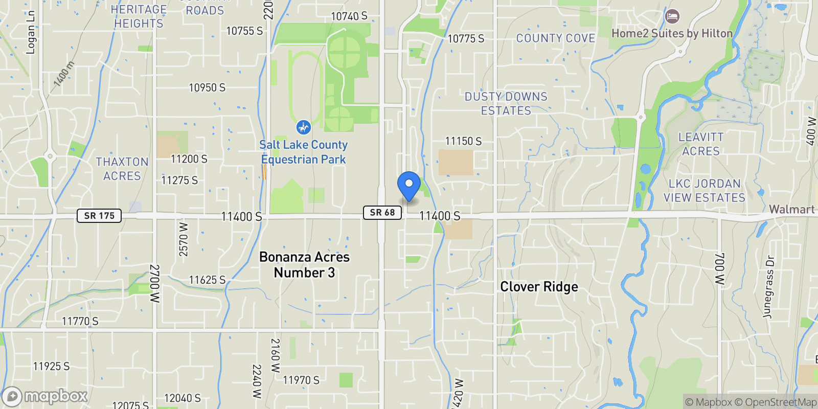 Map showing 1600 W 11400 S, South Jordan, Utah, United States.