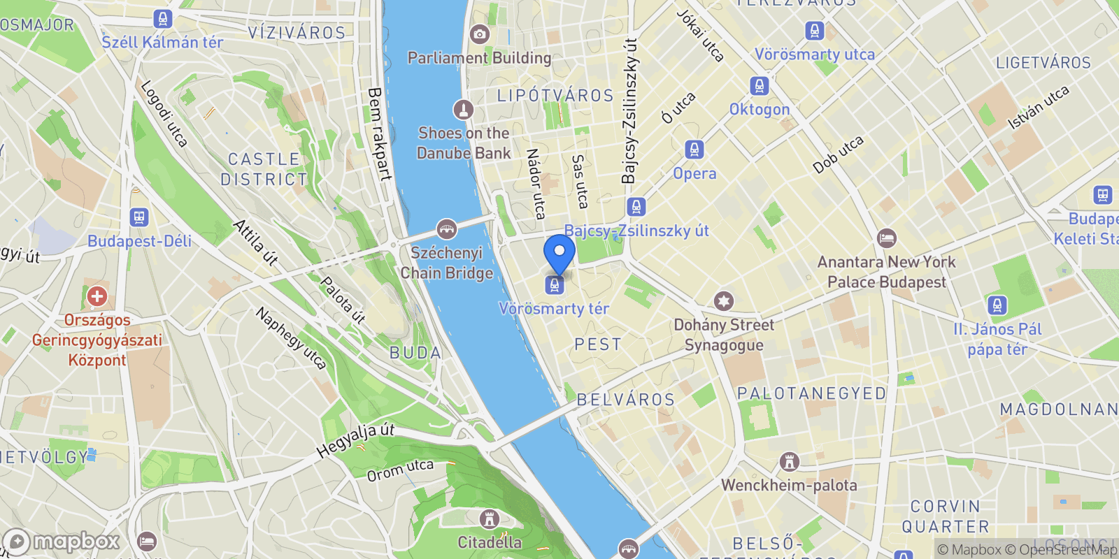 Map showing Vörösmarty square, Budapest, Budapest, Hungary.