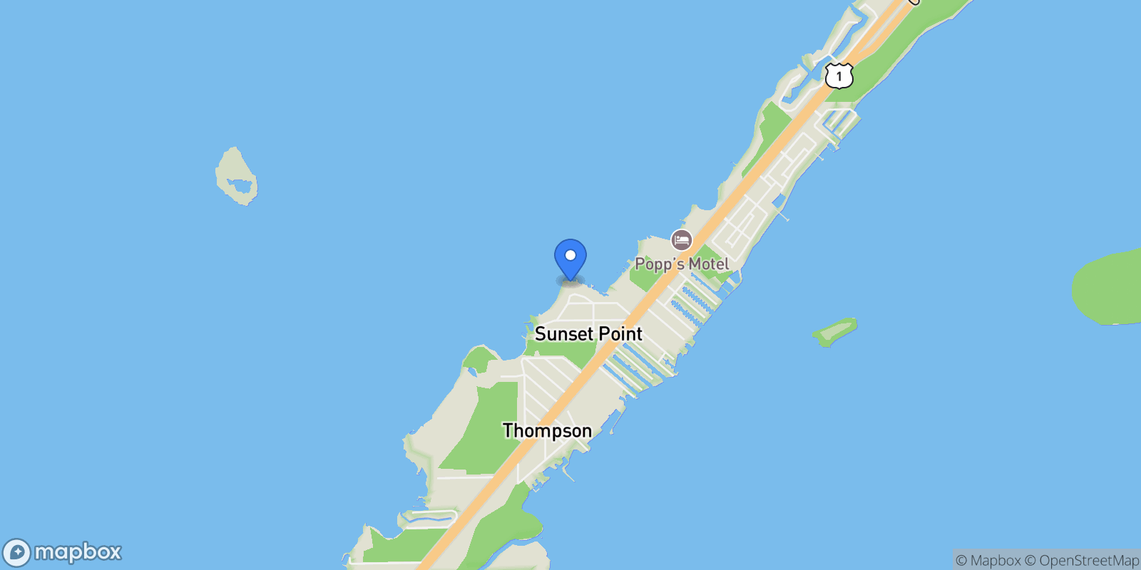 Map showing 36 Sunset Road, Key Largo, FL 33037, Key Largo, Florida, United States.