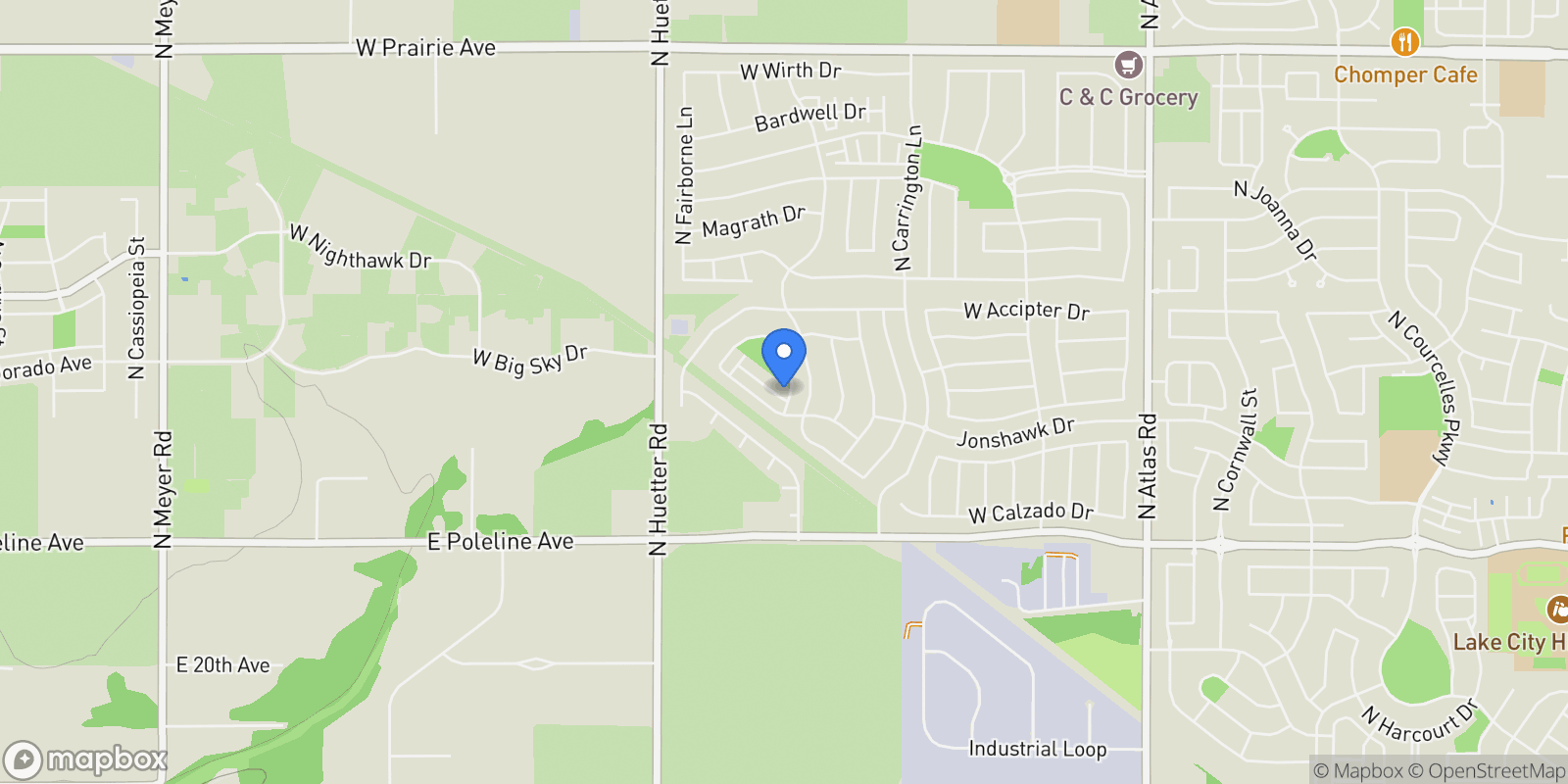 Map showing 4417 W HIDE AWAY LN, Coeur d'Alene, ID 83815, Coeur d'Alene, Idaho, United States.
