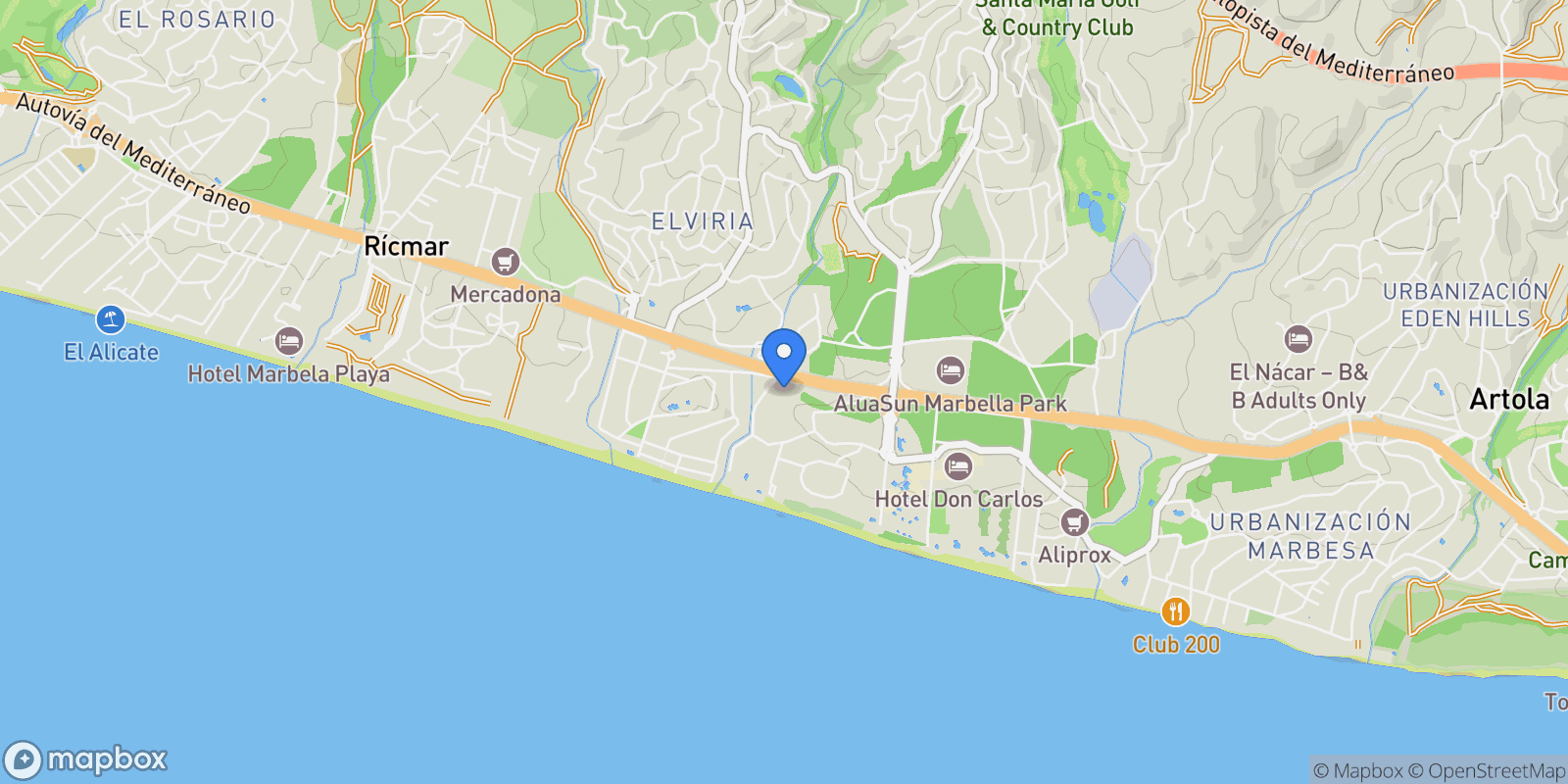 Map showing Málaga, Elviria-Cabopino, Marbella, Spain.