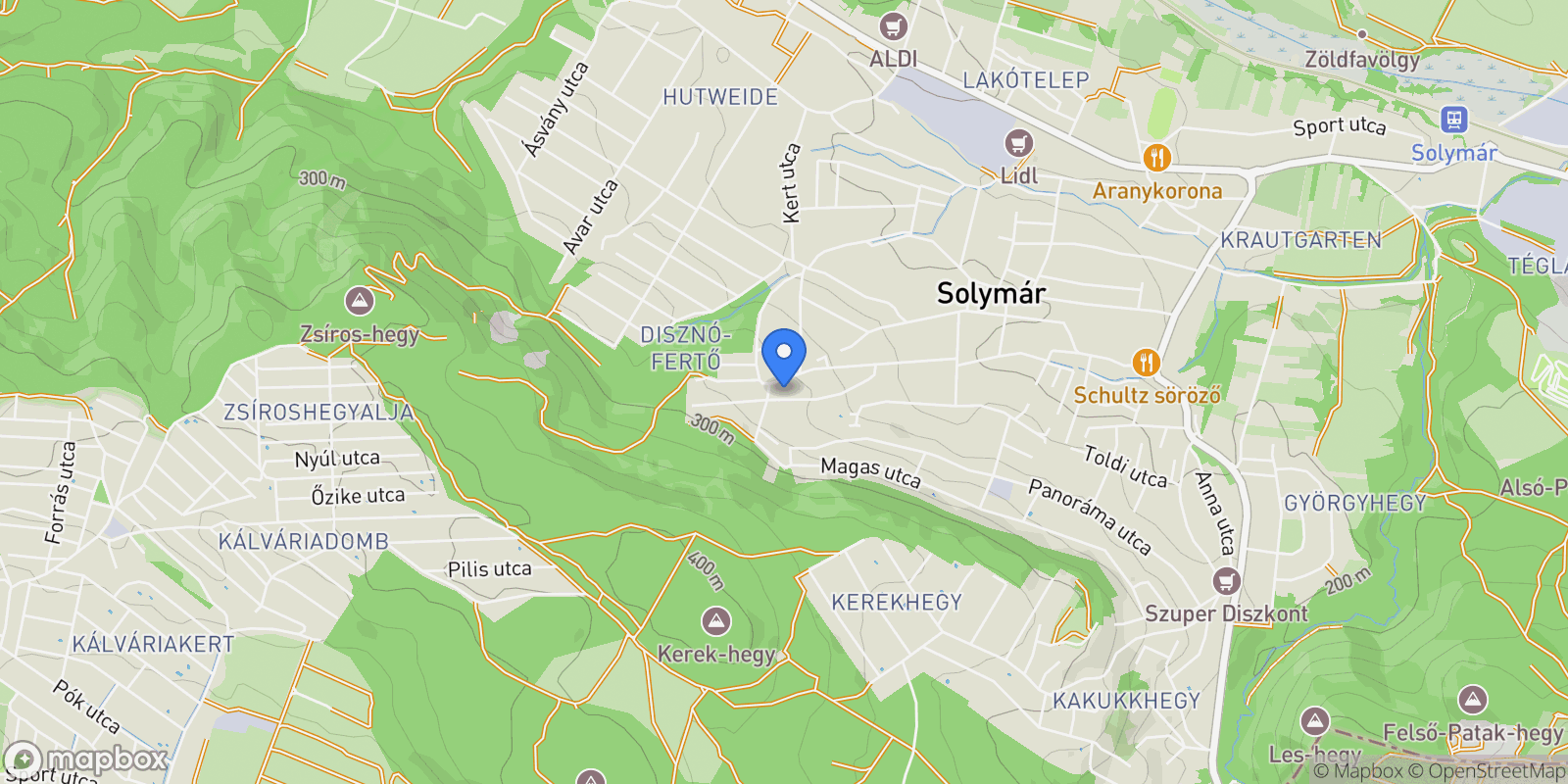 Map showing Meredek utca, Solymár, Hungary.