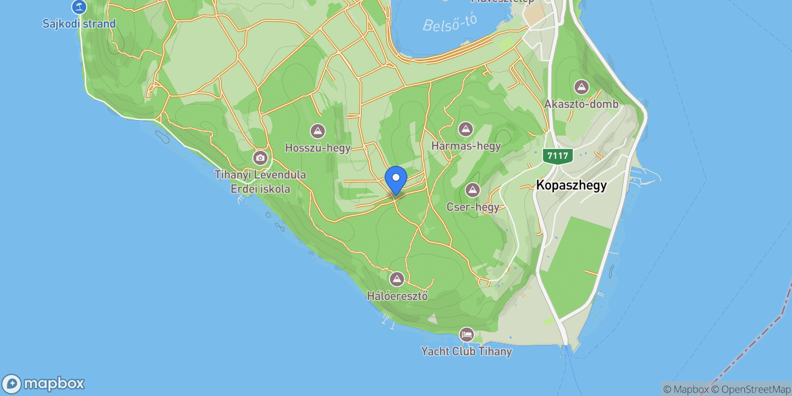 Map showing Tihany, Veszprém, Hungary.