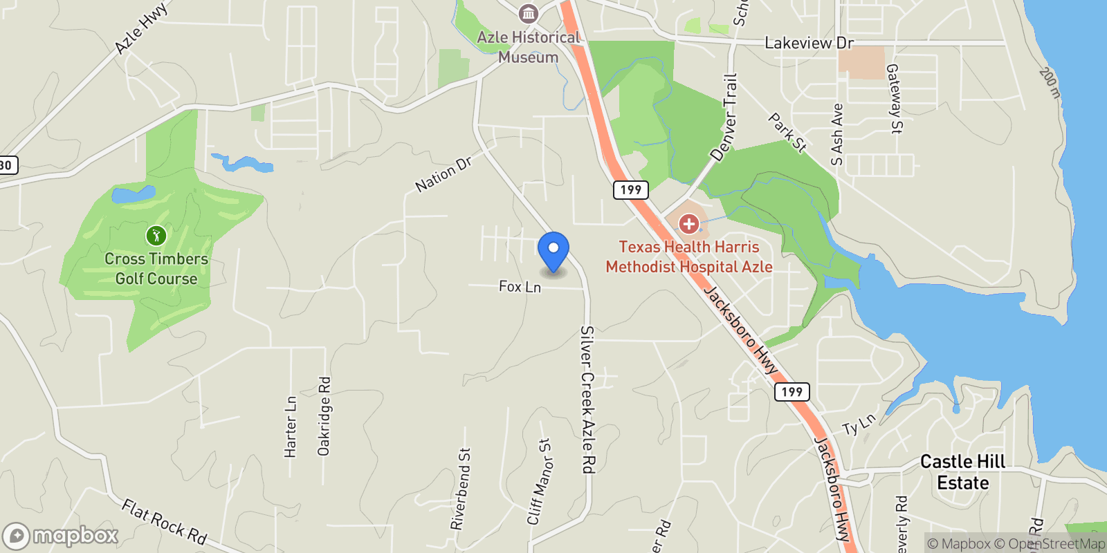 Map showing 924 Fox Lane Road, Azle, TX 76020, Azle, Texas, United States.