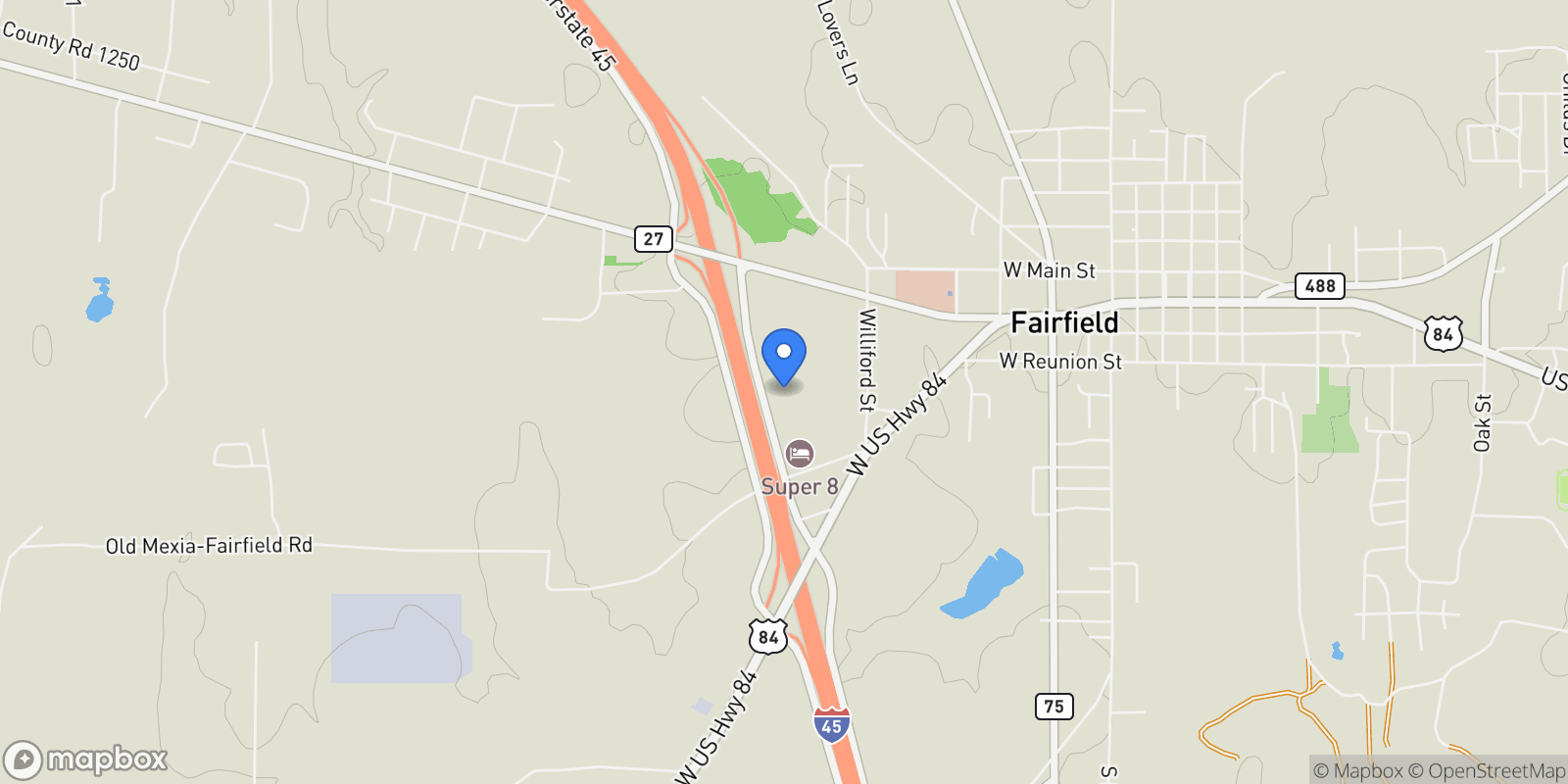 Map showing 350 Interstate 45 E, Fairfield, TX 75840, Fairfield, Texas, United States.