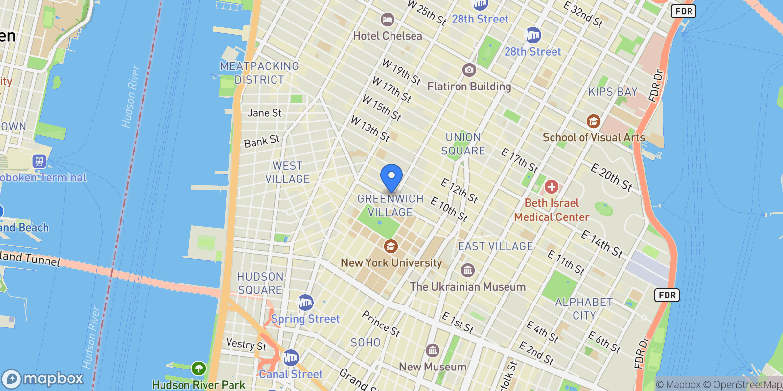 Map showing 16 Fifth Avenue 15, New York, NY 10011, New York, New York, United States.