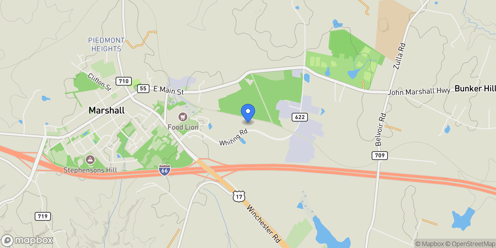 Map showing Lot 7 WHITING ROAD, MARSHALL, VA 20115, Marshall, Virginia, United States.
