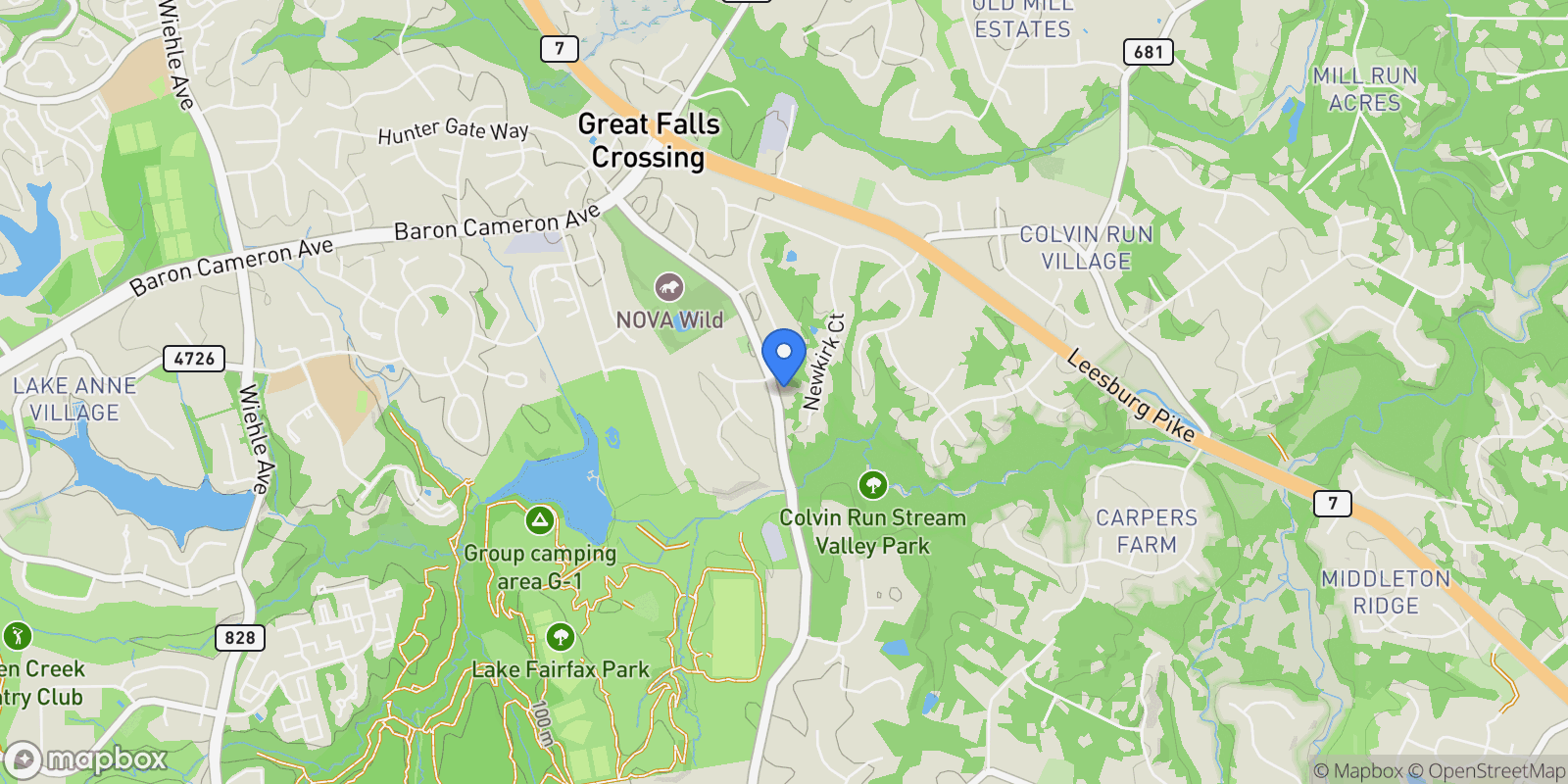 Map showing 1321 HUNTER MILL RD ROAD, VIENNA, VA 22182, Wolf Trap, Virginia, United States.