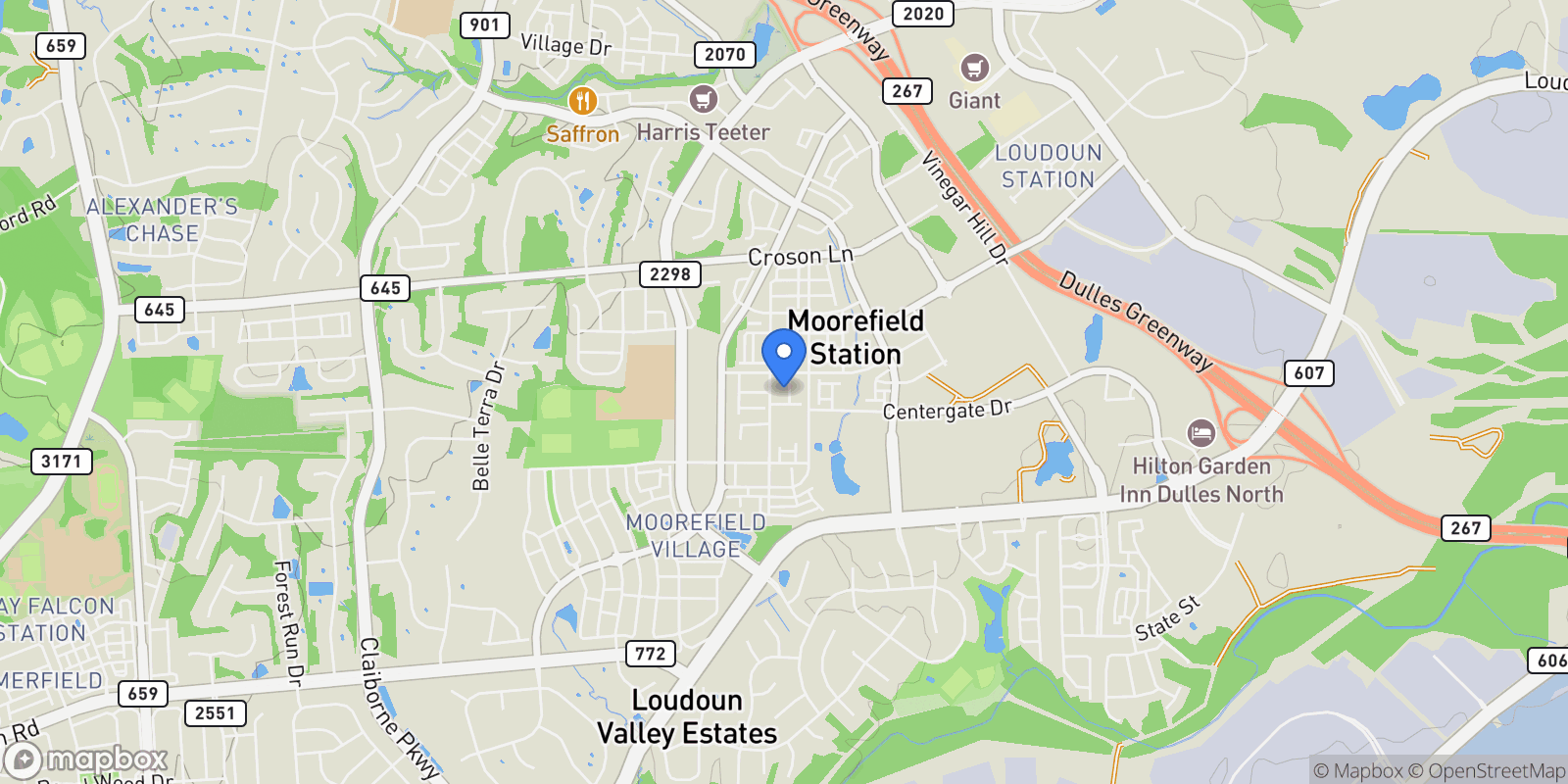 Map showing 22315 TEES TER TERRACE, ASHBURN, VA 20148, Broadlands, Virginia, United States.