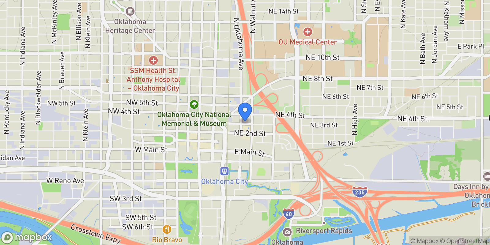 Map showing 109 Northeast 3rd Street , Oklahoma City, OK 73104, Oklahoma City, Oklahoma, United States.