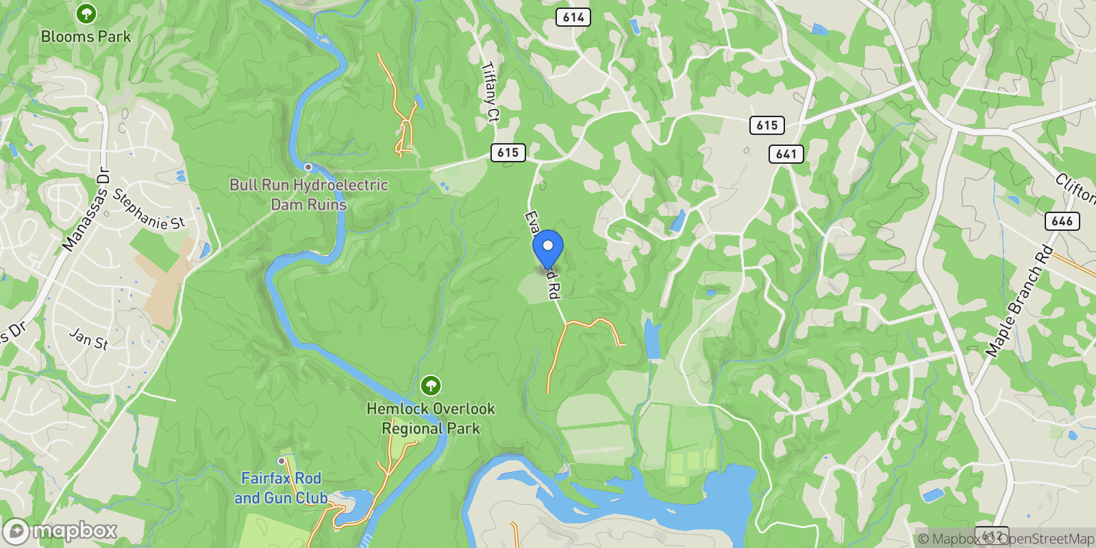 Map showing 7924 EVANS FORD RD, CLIFTON, VA 20124, Clifton, Virginia, United States.
