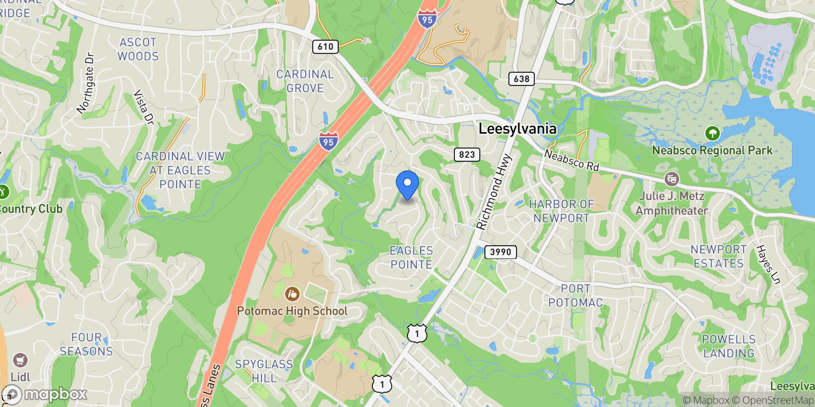 Map showing 16012 IMPERIAL EAGLE CT COURT, WOODBRIDGE, VA 22191, Woodbridge, Virginia, United States.