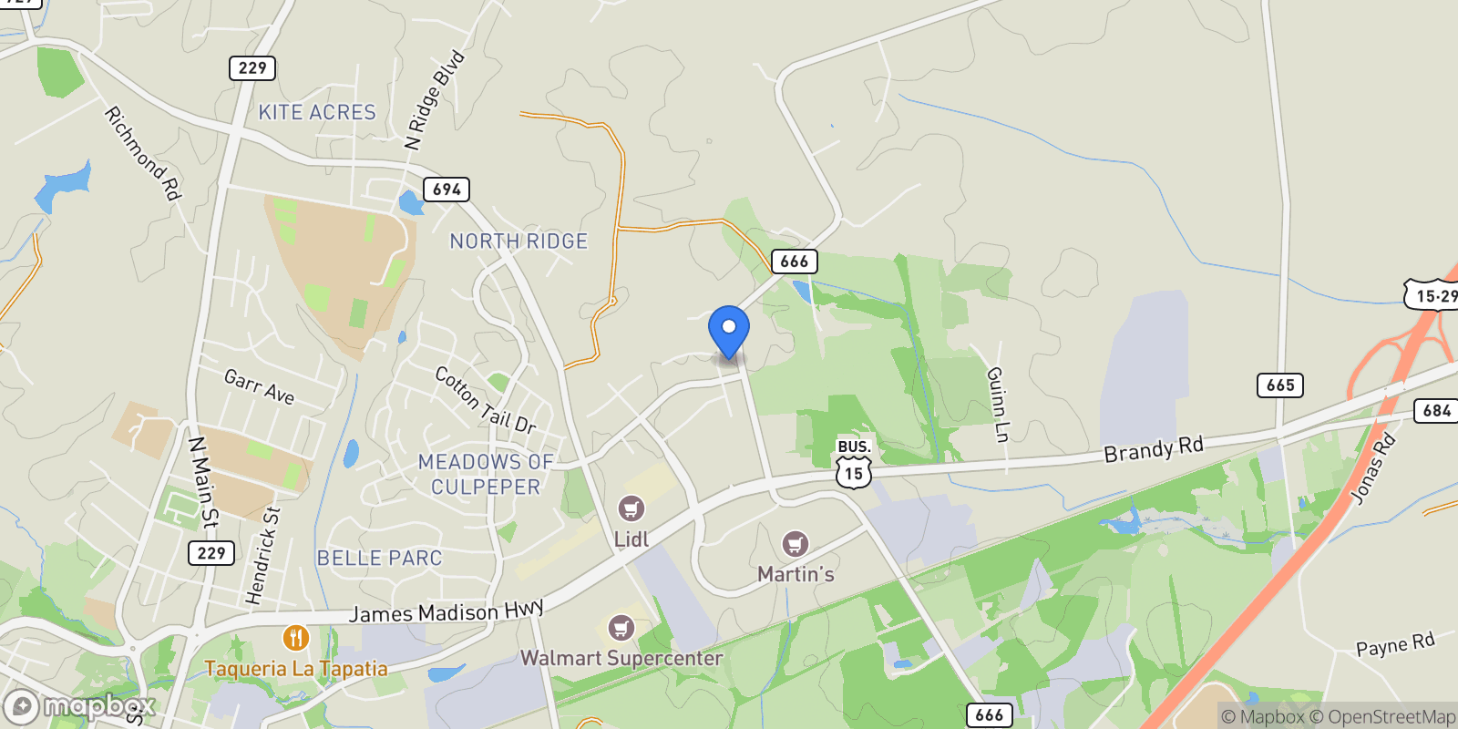Map showing 15511 HILLVIEW CT COURT, CULPEPER, VA 22701, Culpeper, Virginia, United States.