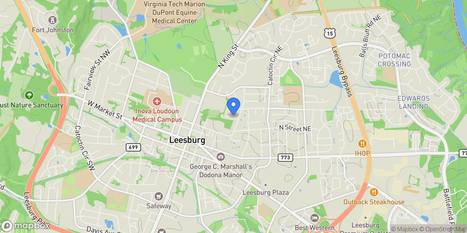 Map showing 286 ARIEL DR DRIVE NE, LEESBURG, VA 20176, Leesburg, Virginia, United States.