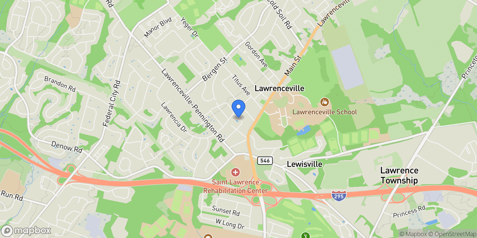 Map showing 45 Willow Road , Lawrenceville, NJ 08648, Lawrence Township, New Jersey, United States.