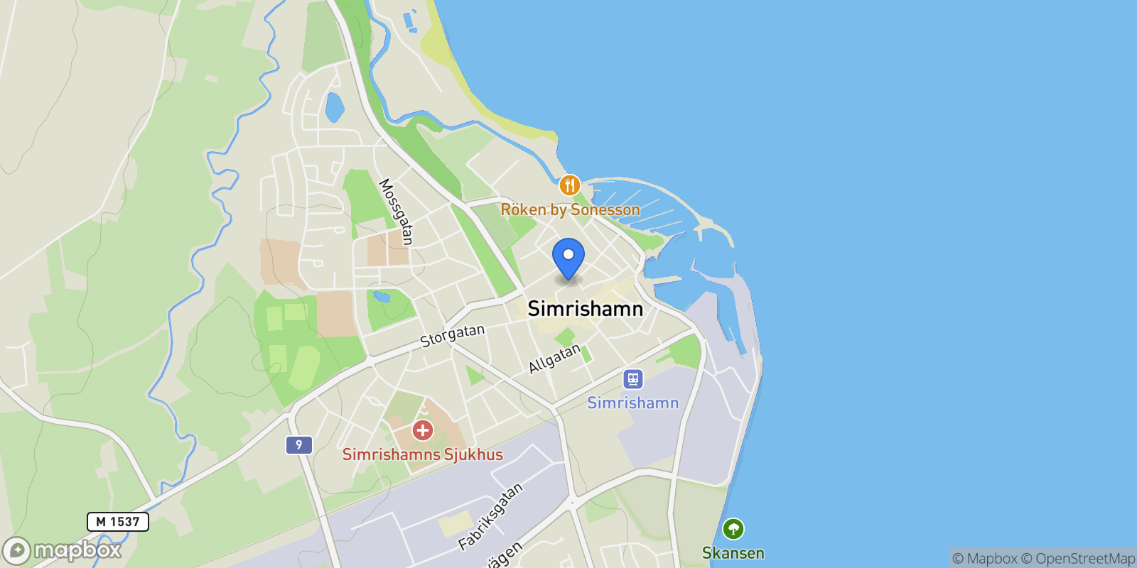 Map showing Simrishamn, M, Simrishamn, Skåne County, Sweden.