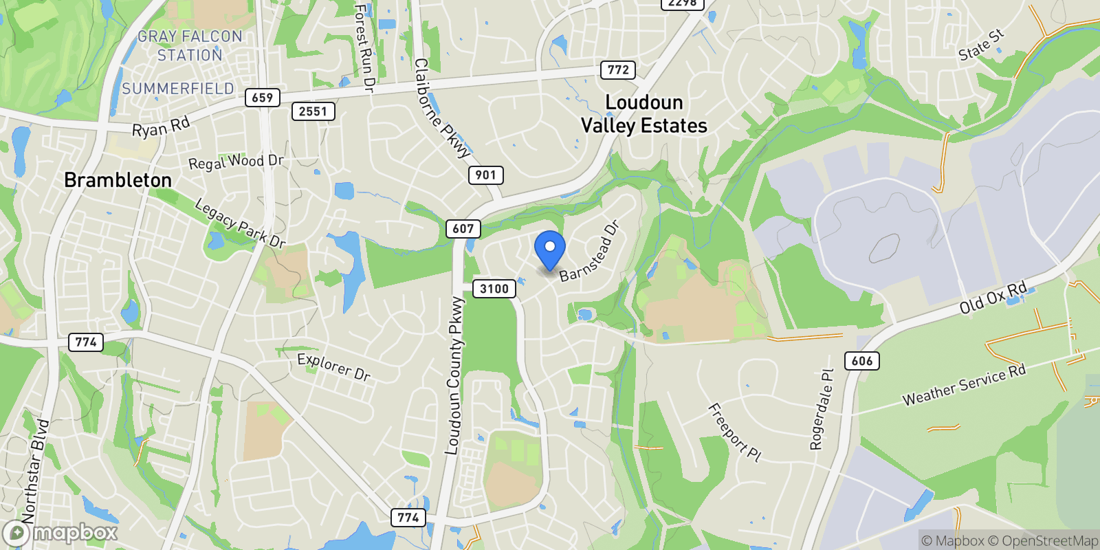 Map showing 23052 SUNBURY ST STREET, ASHBURN, VA 20148, Broadlands, Virginia, United States.