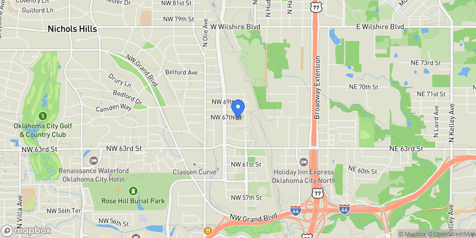 Map showing 820 Northwest 67th Street , Oklahoma City, OK 73116, Nichols Hills, Oklahoma, United States.