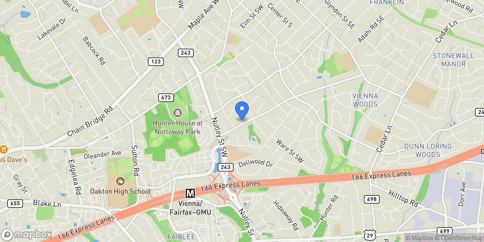 Map showing 609 KINGSLEY RD ROAD SW, VIENNA, VA 22180, Vienna, Virginia, United States.