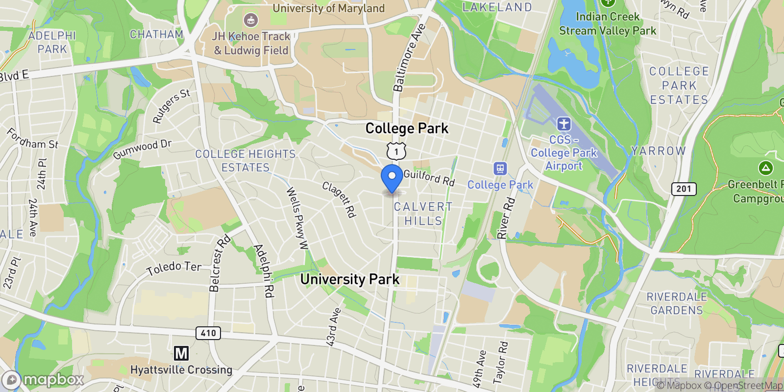 Map showing 6935 PINEWAY, UNIVERSITY PARK, MD 20782, Adelphi, Maryland, United States.