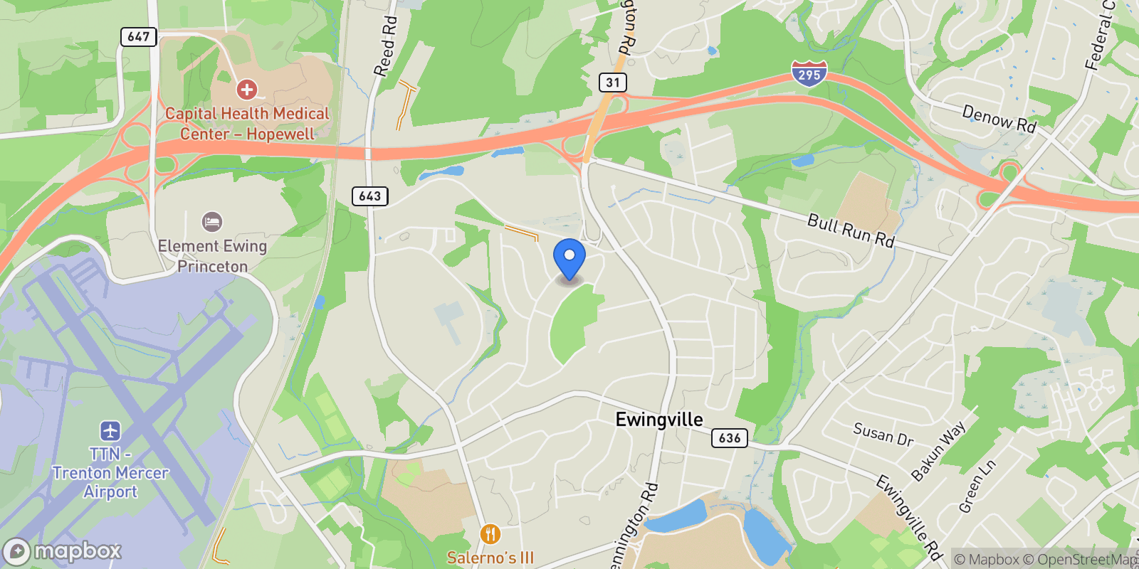 Map showing 23 Sabrina Drive , Ewing, NJ 08628, Ewing Township, New Jersey, United States.