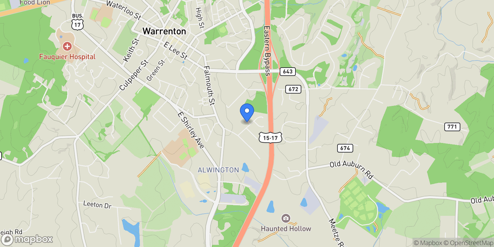 Map showing 156 MEADOWVIEW LN LANE, WARRENTON, VA 20186, Warrenton, Virginia, United States.