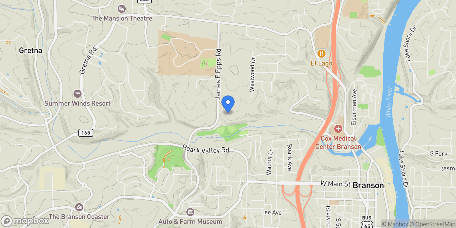 Map showing 500 James F Epps Road, Branson, MO 65616, Branson, Missouri, United States.