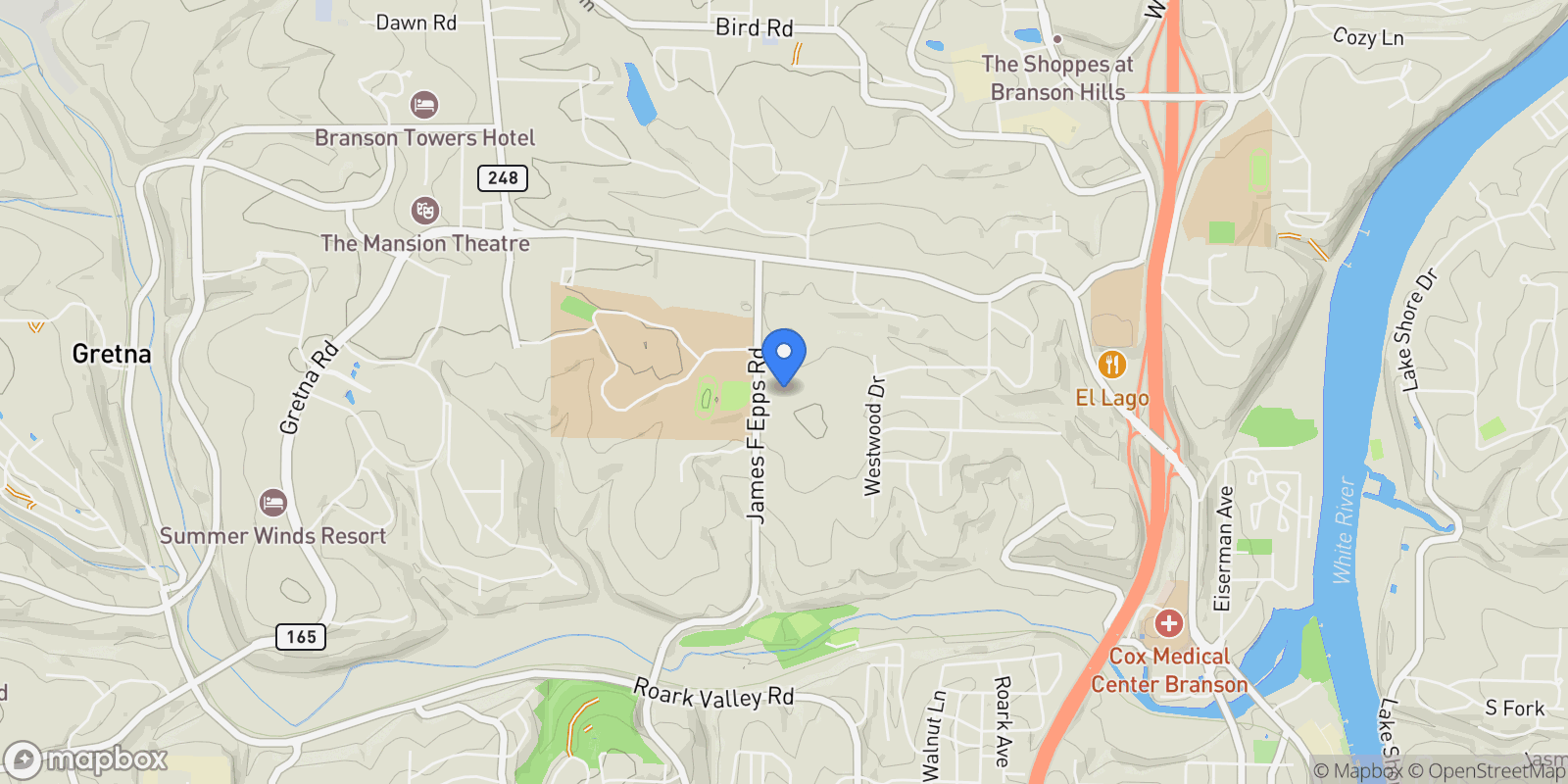Map showing 900 James F Epps Road, Branson, MO 65616, Branson, Missouri, United States.