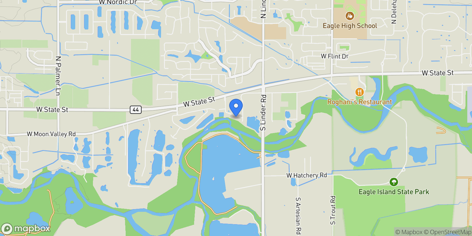 Map showing 5107 W River Springs St, Eagle, ID 83616, Eagle, Idaho, United States.