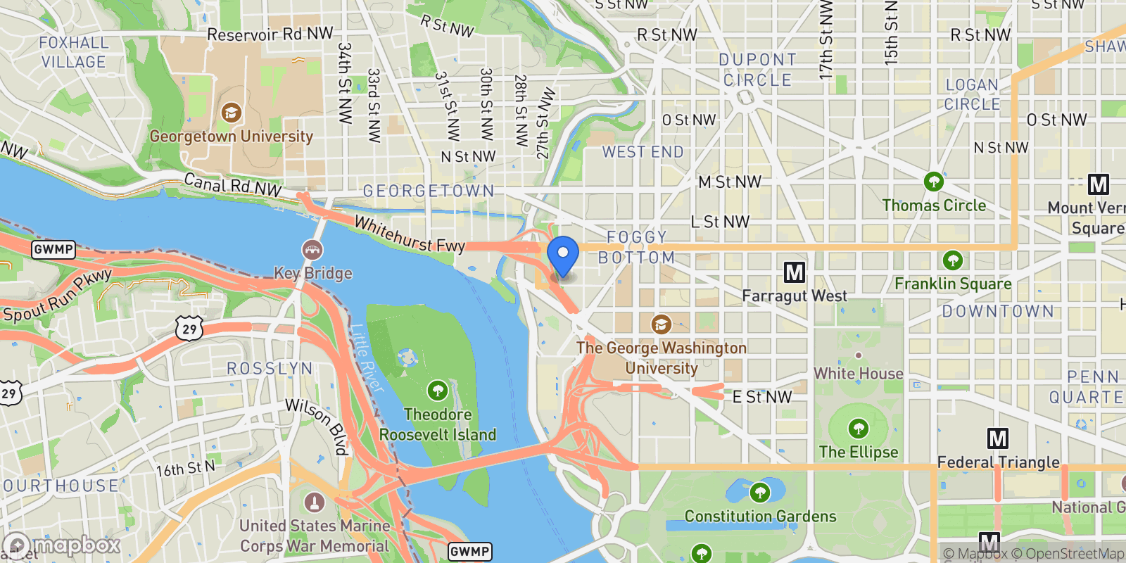 Map showing 901 26th Street NW, Washington, DC 20037, Washington, District of Columbia, United States.