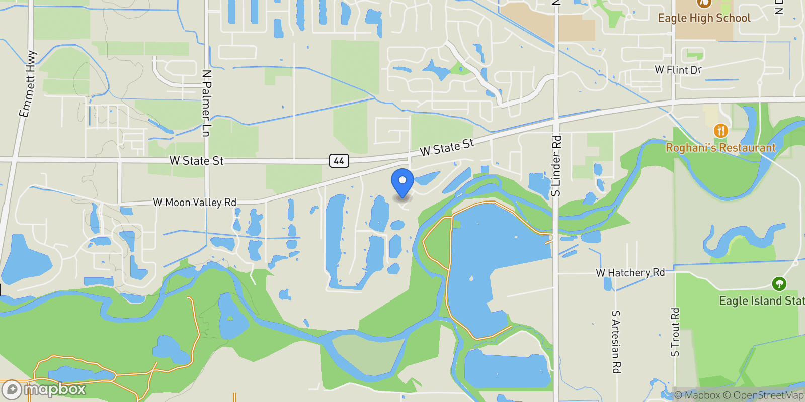 Map showing 5828 W Acrewood Ln, Eagle, ID 83616, Eagle, Idaho, United States.