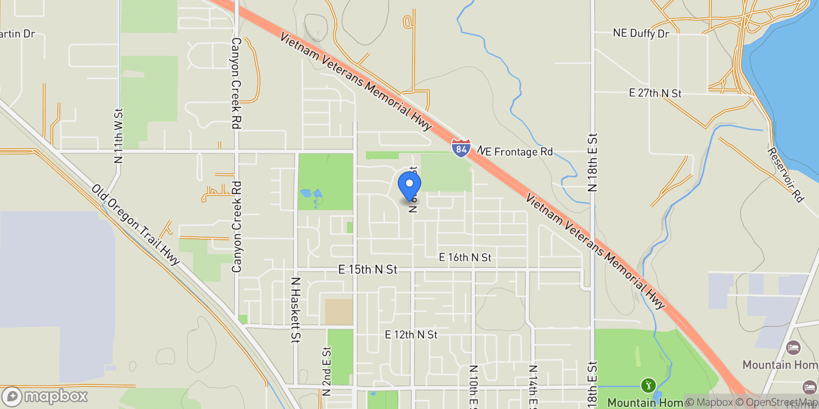 Map showing 2025 N 6th E, Mountain Home, ID 83647, Mountain Home, Idaho, United States.