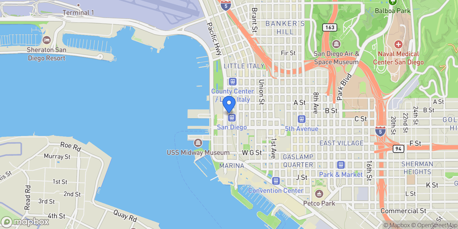 Map showing 1199 Pacific Hwy 2501 , San Diego, CA 92101, San Diego, California, United States.