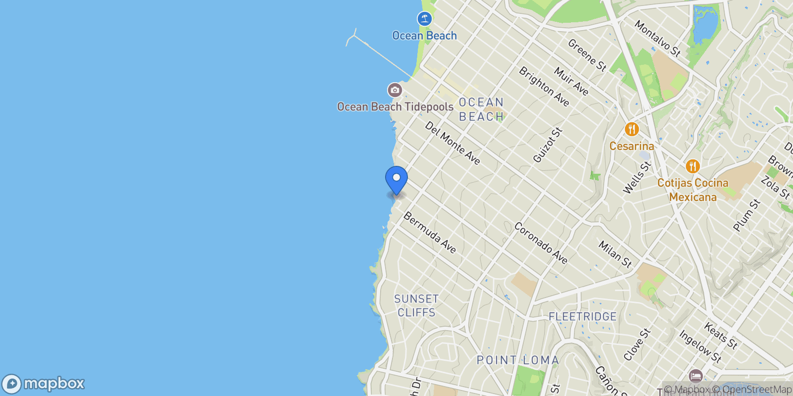 Map showing 1476-80 Pescadero Drive , San Diego, CA 92107, San Diego, California, United States.