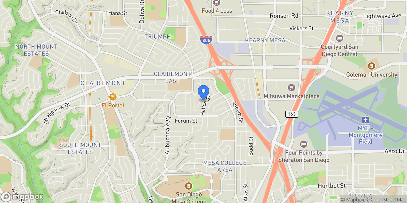 Map showing 3996 Hatton Street , San Diego, CA 92111, San Diego, California, United States.
