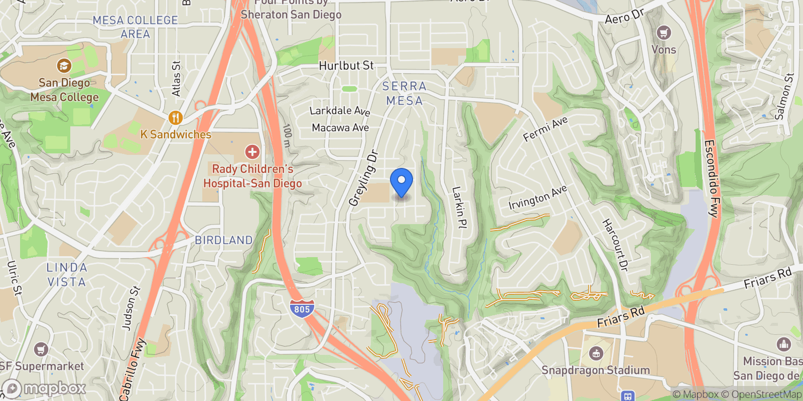 Map showing 2728 Russmar Dr , San Diego, CA 92123, San Diego, California, United States.
